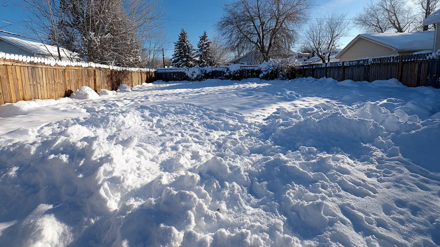 Minnesota backyard covered in deep snow showing the challenge of winter pet waste removal